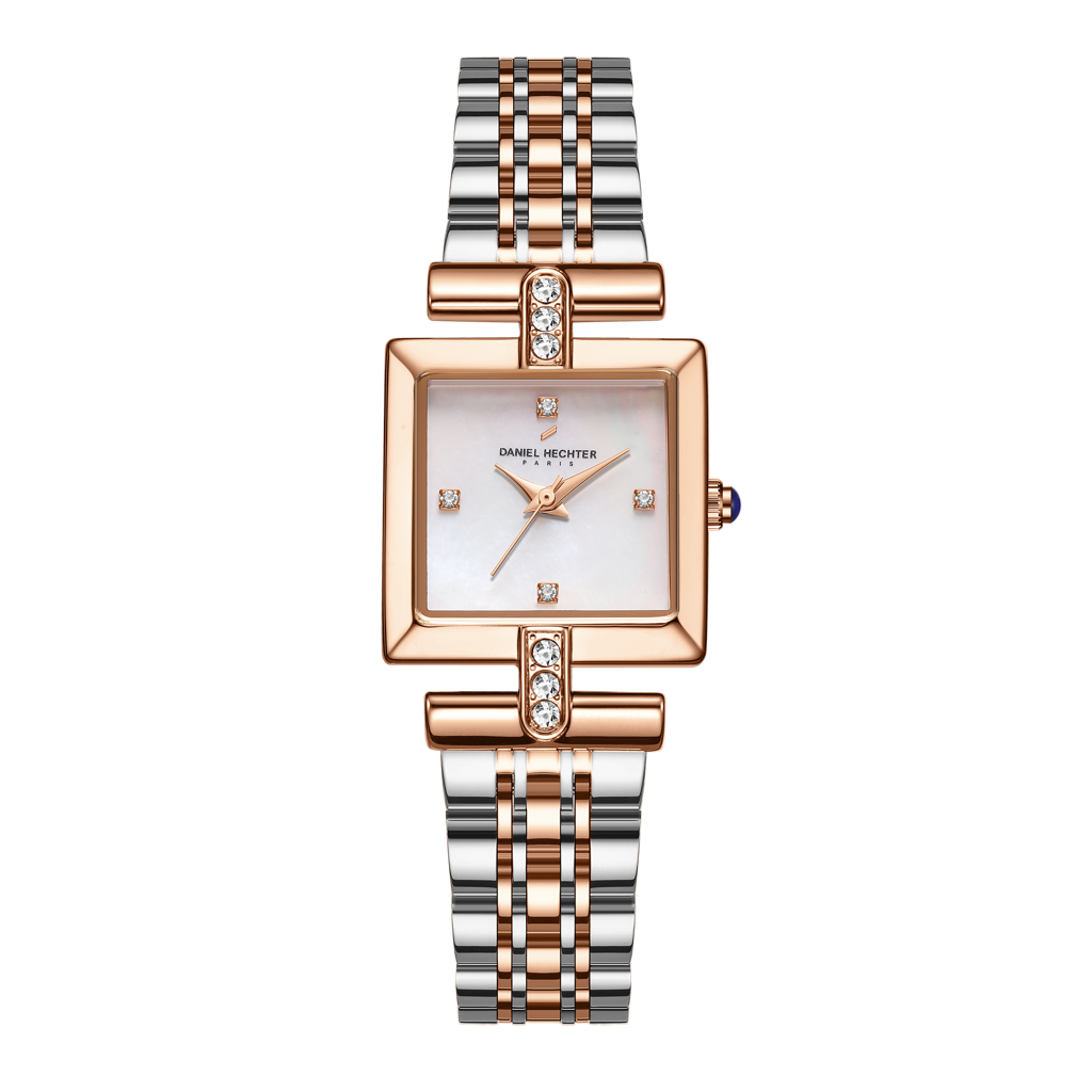 Daniel Hechter Paris Cambon Collection Luxury Watch For Women With Square Dial, Crystal Accents And Stainless Ste : DHW2008-22