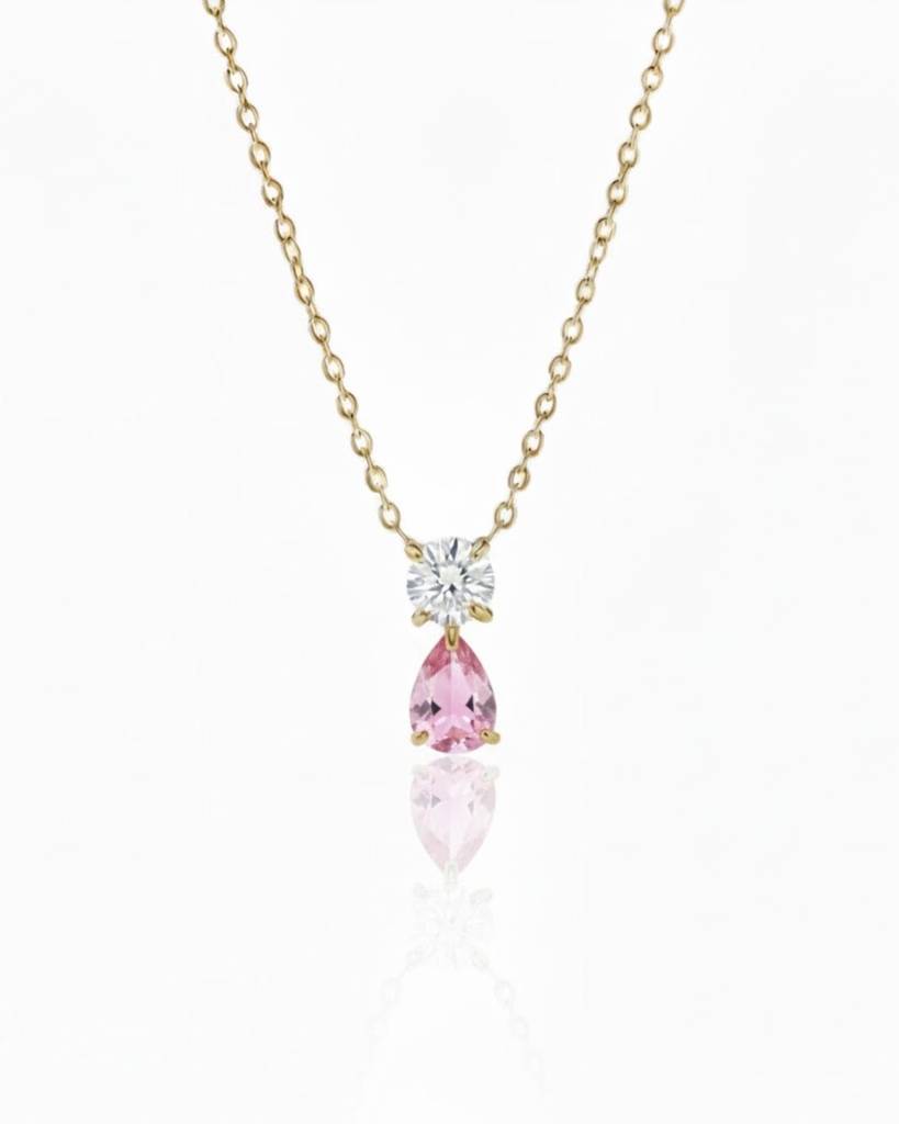 Birthstone Pendant Necklace For Women | Premium Pear Pendant Necklace | October Pink Tourmoline : CJLX225403910JQ