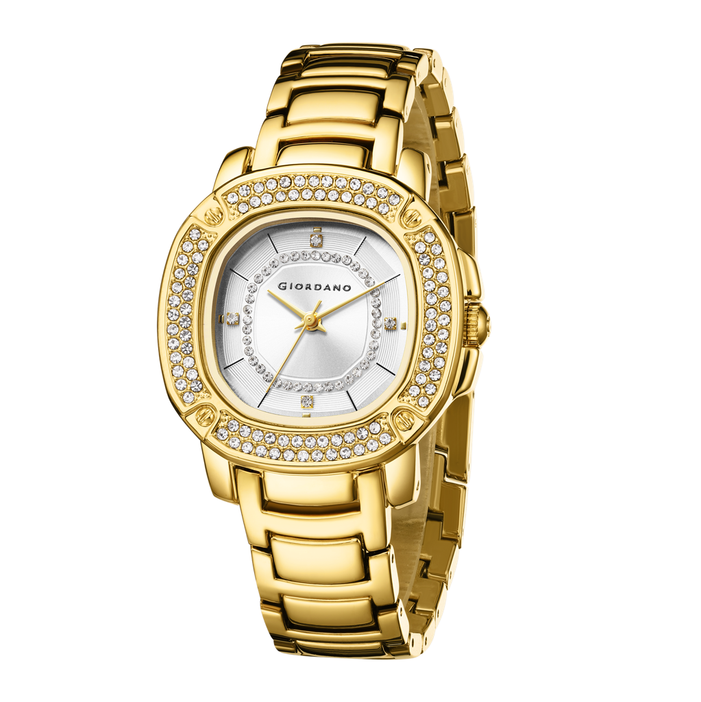 Giordano Analog Dress Watch For Women With Square Dial, Crystal-Accented Bezel And Stainless Steel Strap : GZ-60109-22