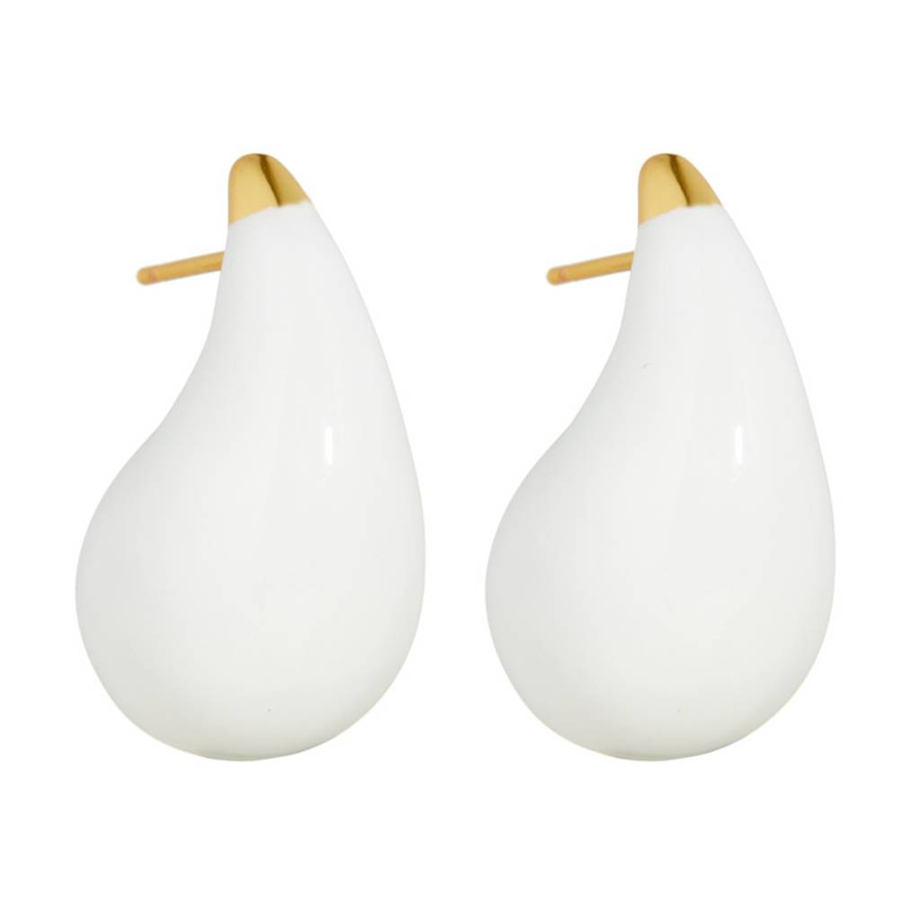 18K Gold Plated Waterproof, Anti-Tarnish White Big Tear Drop Stud Earrings : AOU0125E128WH