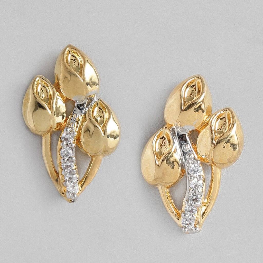 Estele Gold Plated Cz Three Flower Shape Stud Earrings For Women : AD-064704ER