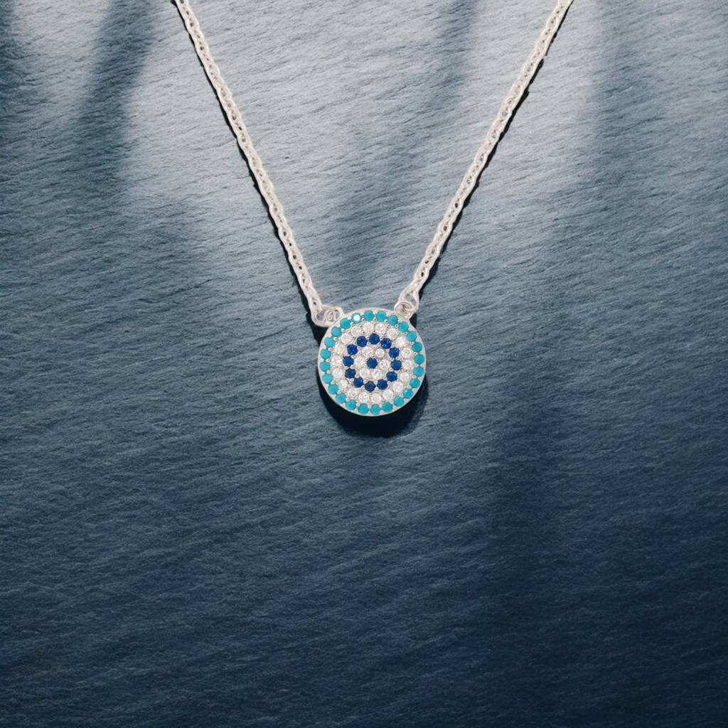 925 Silver Round Evil Eye Necklace : HP-NK-PSS-02