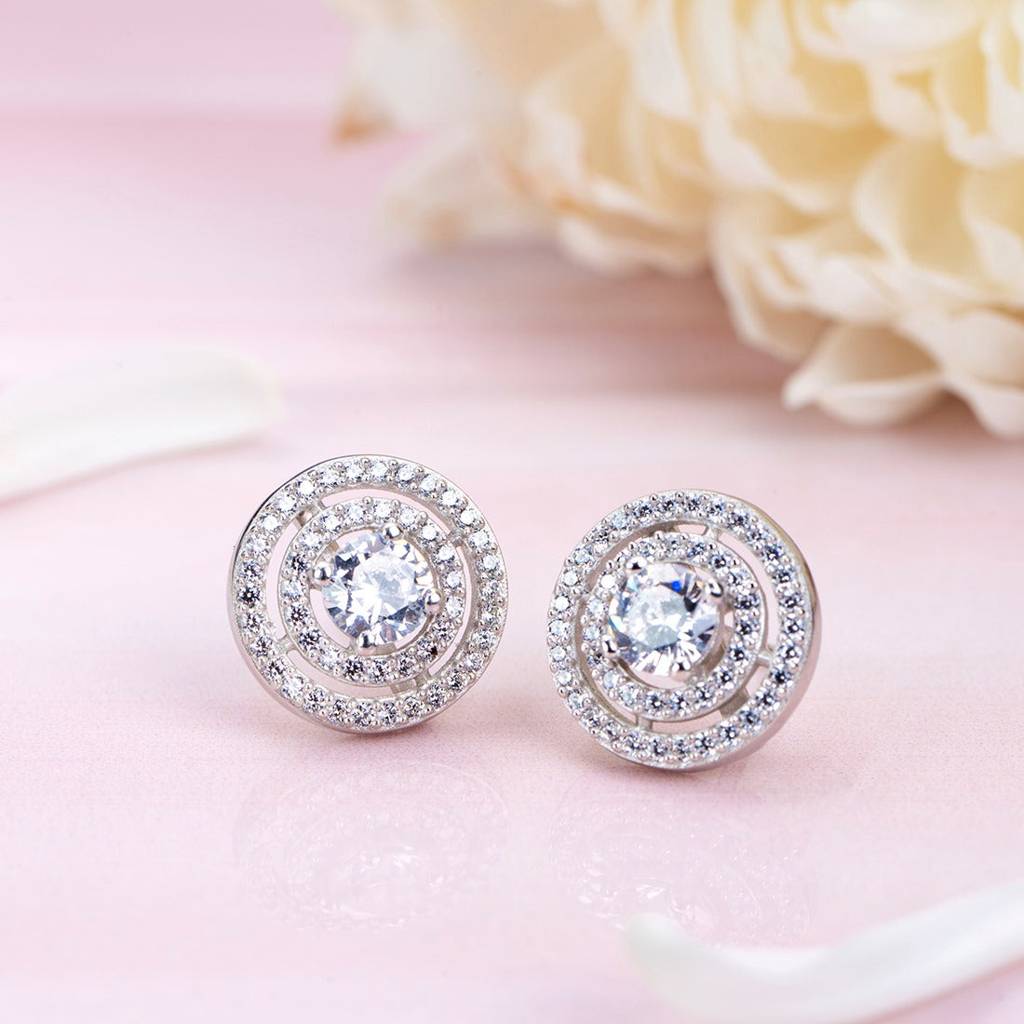 Radiant Circles 925 Sterling Silver Rhodium-Plated Earrings : EAR-20780-R