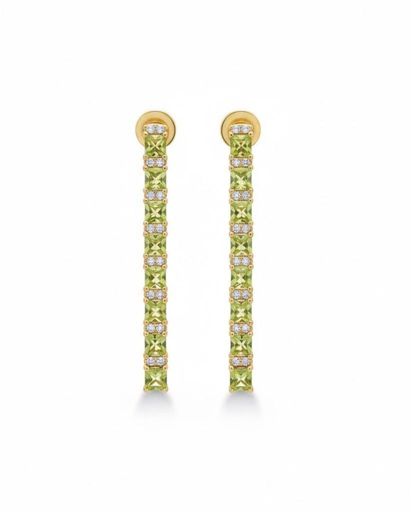 Peridot Line Drop Earrings( Gem Stone And 925 Silver Jewellery) : sis7