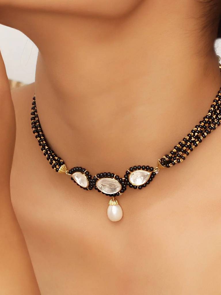 Authentic Silver Black Bead Choker Mangalsutra Sterling Silver Gold