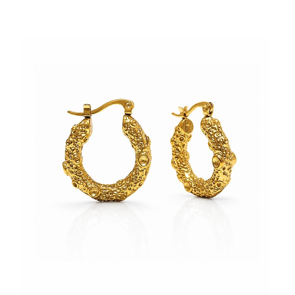 Women 18K Gold-Plated Textured Molten Hoop Earrings : 101192