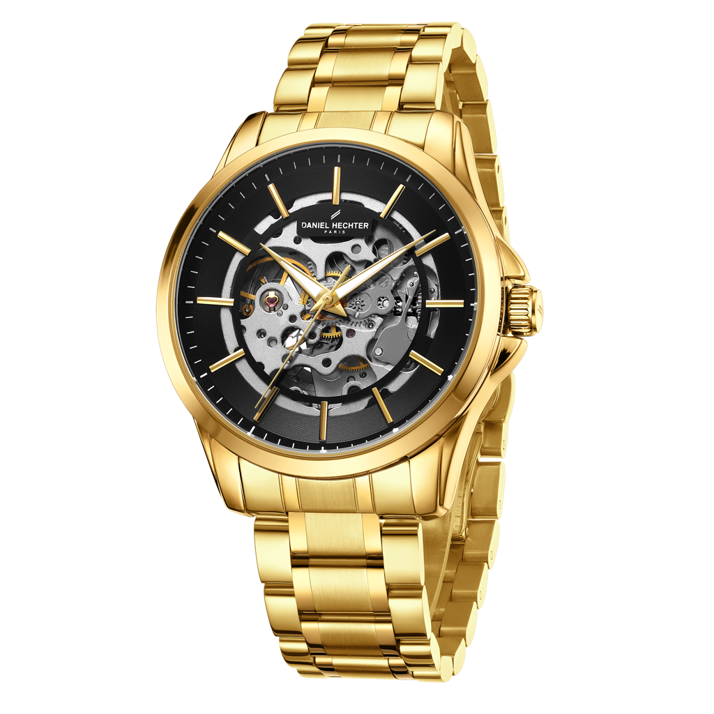 Paris Tech Collection Automatic Skeleton Wrist Watch For Men – Round Dial, Stainless Steel Strap, Mechanical Move : DHM1062-55