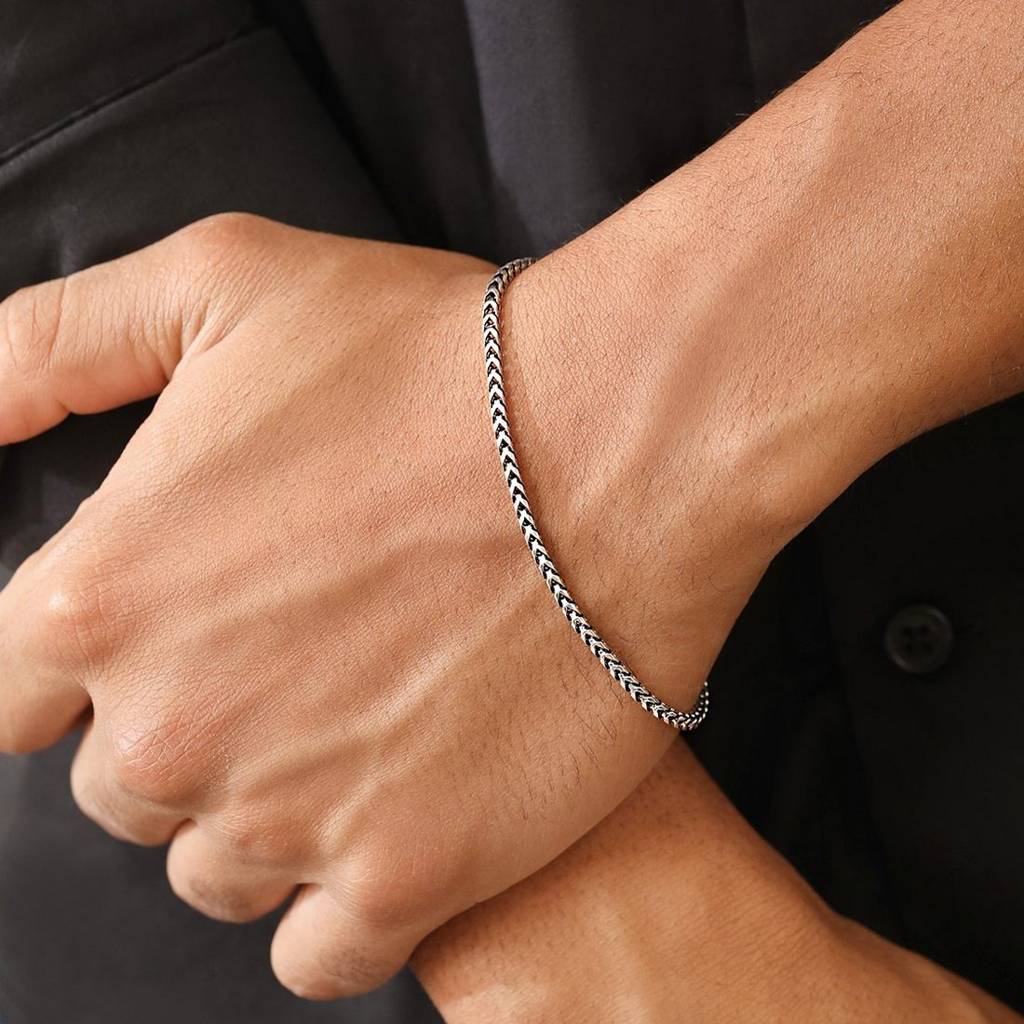 Dual Tone 925 Sterling Silver Men'S Chain Bracelet (One Size) : BR-80410-R