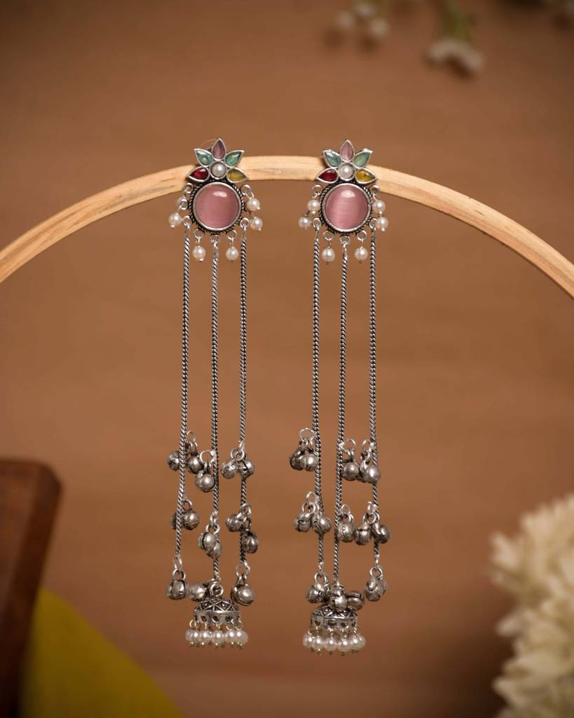 Oxidised Silver Kashmiri Chain Drop Earrings : NA_ST_ER_262_3