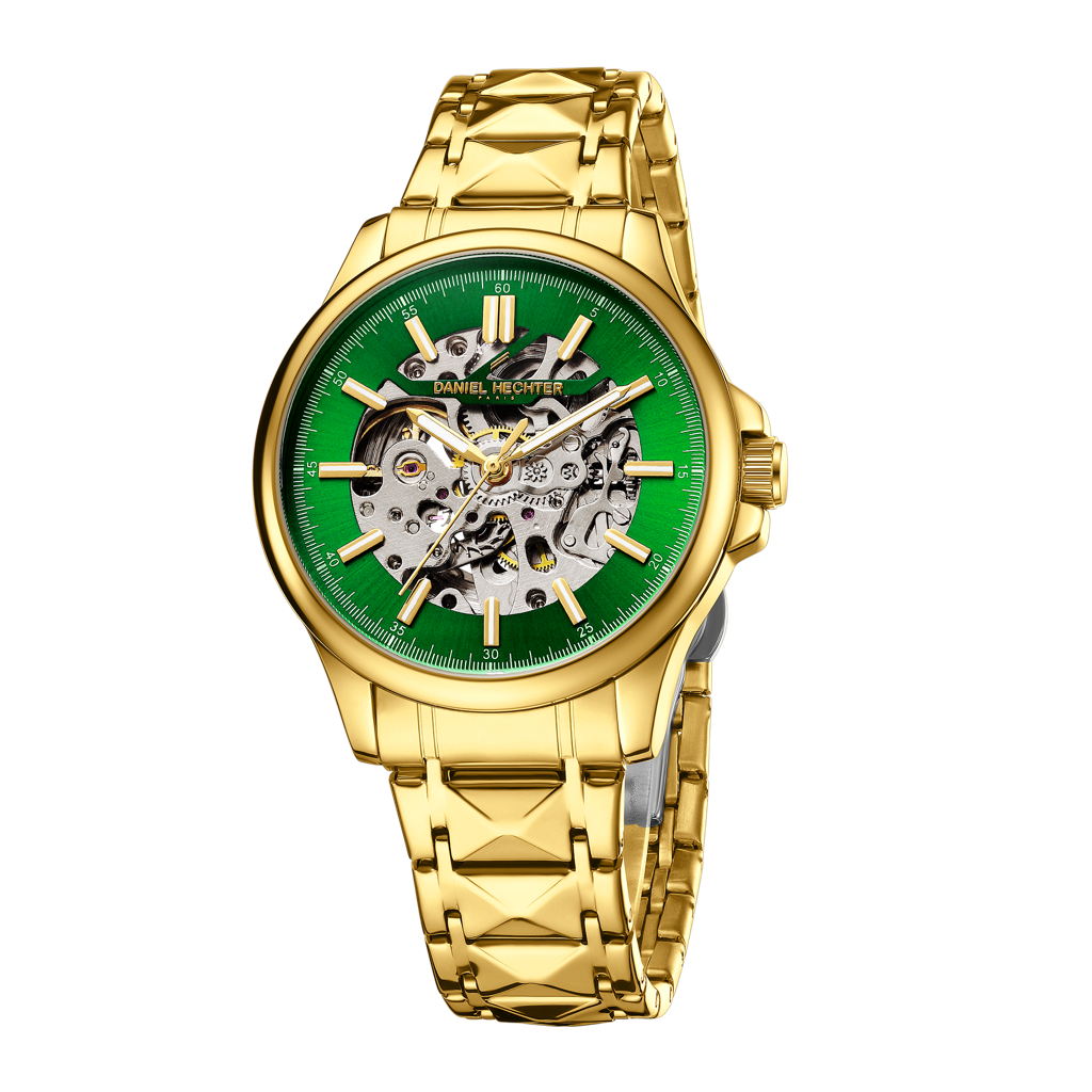 Paris Tech Collection Automatic Skeleton Wrist Watch For Men – Sunburst Dial, Stainless Steel Strap, Mechanical M : DHM1068-33