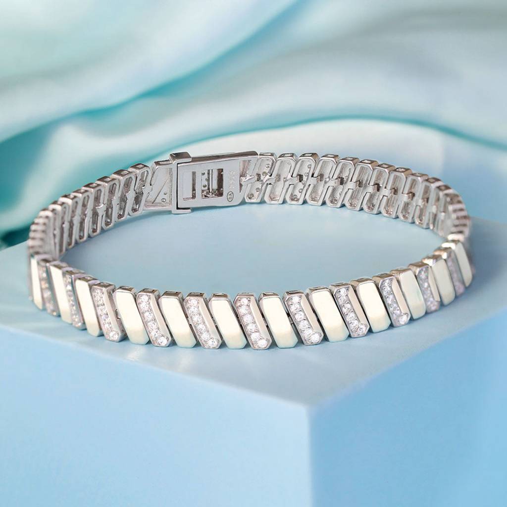 Modern Cz Rhodium-Plated 925 Sterling Silver Men'S Chain Bracelet (One Size) : BR-80419-R