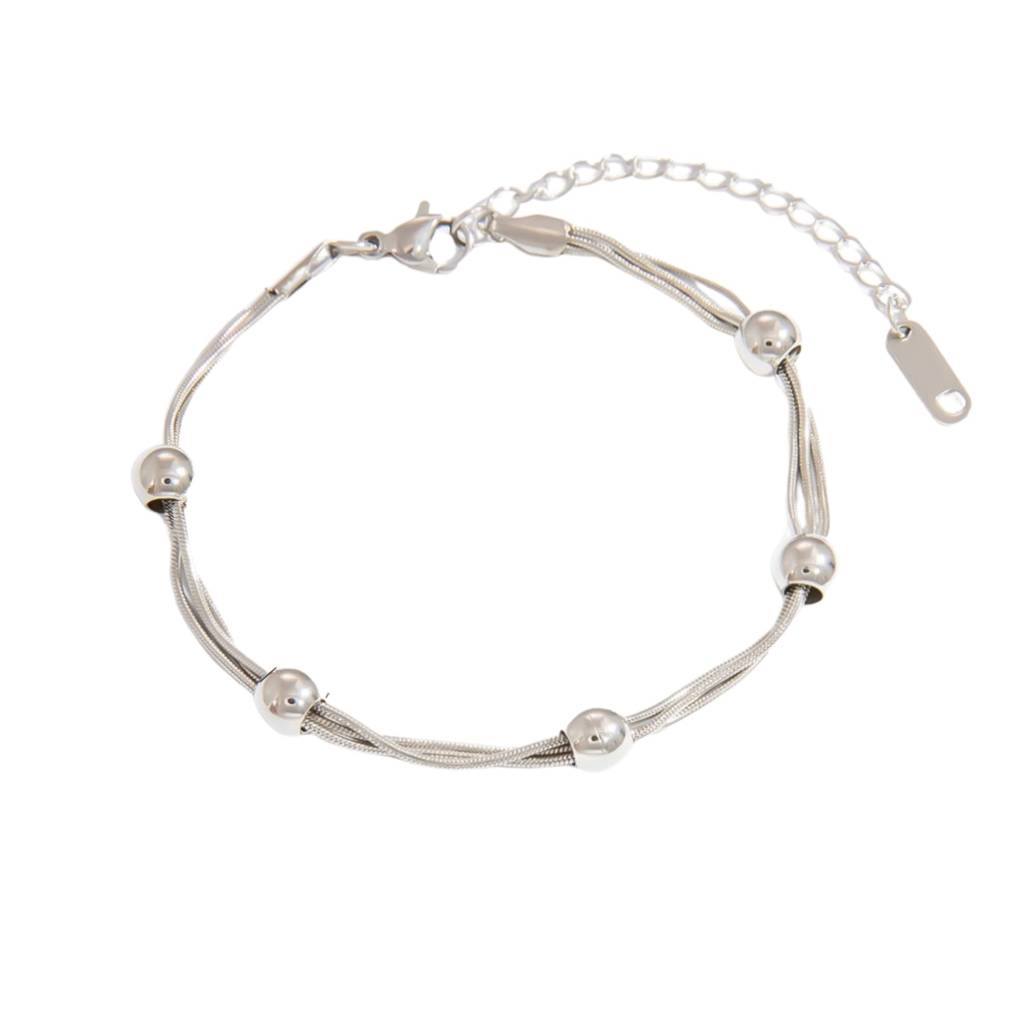 Triple Layer Bead Chain Bracelet : BR_SS_3lyrbead_slv