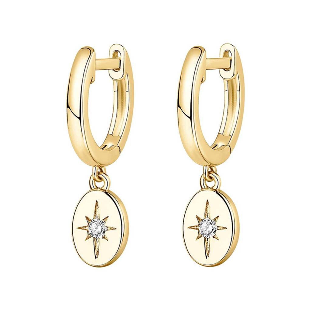 14K Gold Plated Hoops With Star Drops| Lightweight Daily Wear Earrings : AXY1124E1014