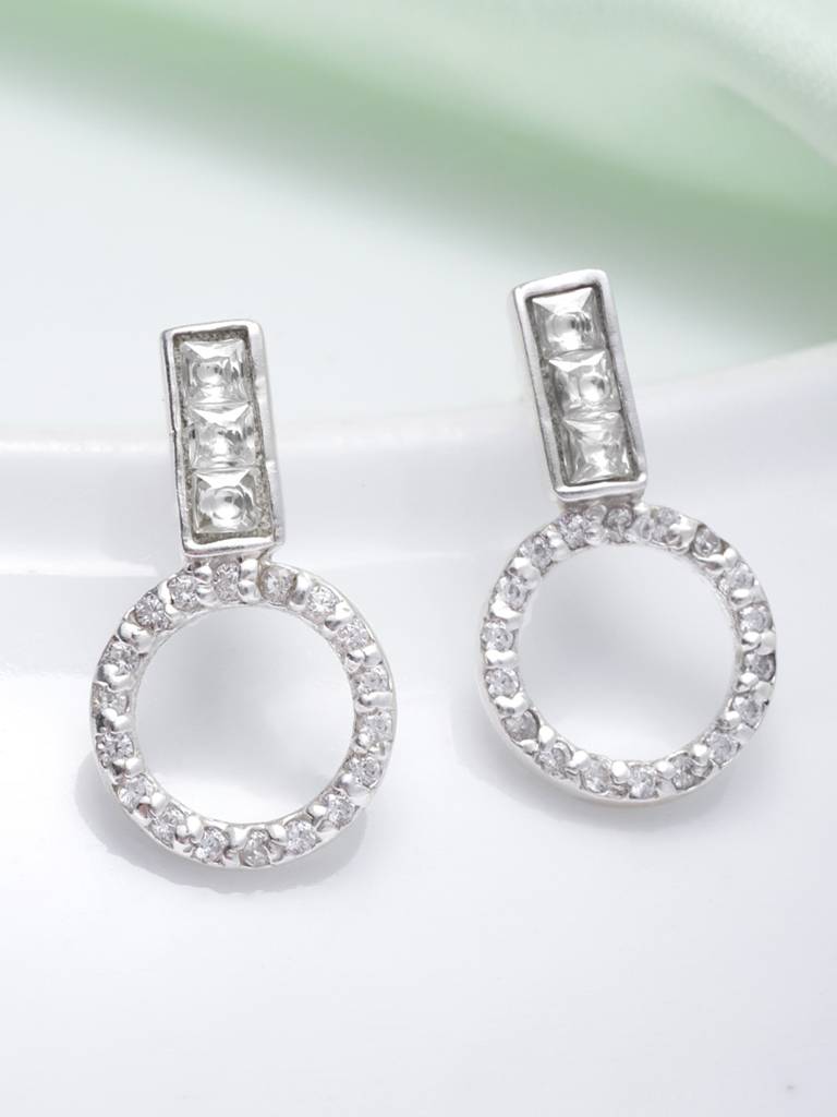 92.5 Silver Round Zircon Stud Earrings : U100SG005MY026