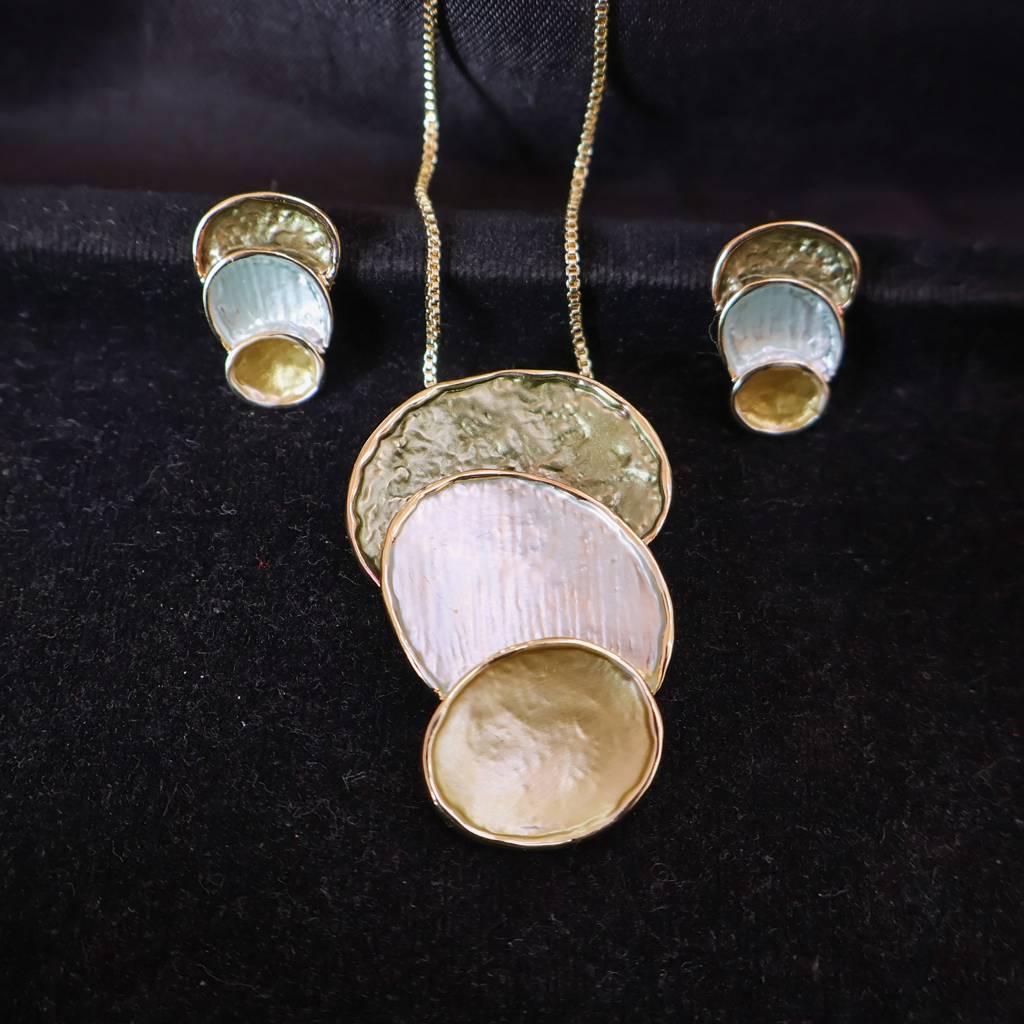 Women’S Abstract Layered Necklace Set With Earrings | Modern Gold Finish Designer Jewelry : LJPS002
