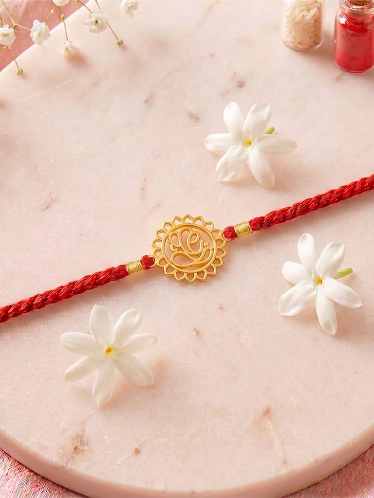 925 Sterling Silver Ganesha Thread Rakhi For Brother : RKH-10107-G