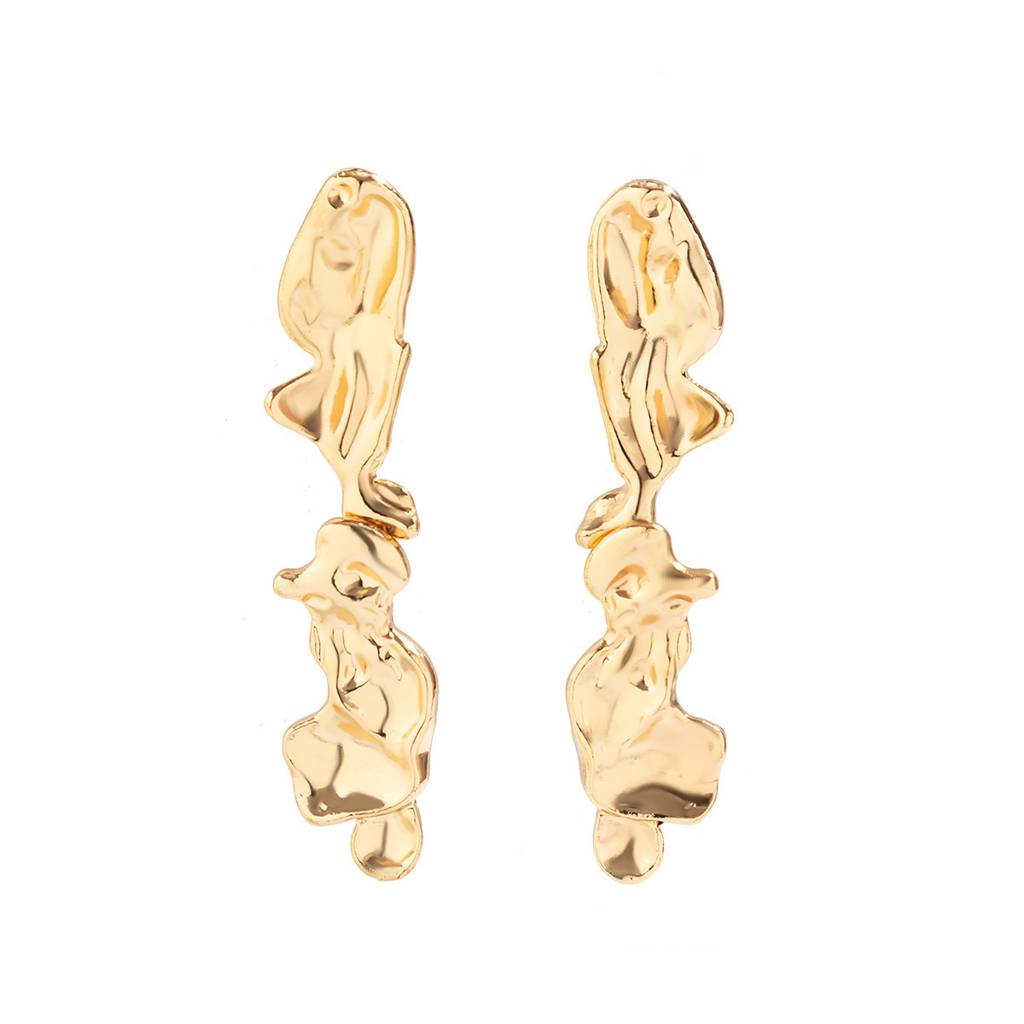 Gold Plated Anti-Tranish Chunky Hammered Textured Statement Drop Earrings : ADN0525E085G