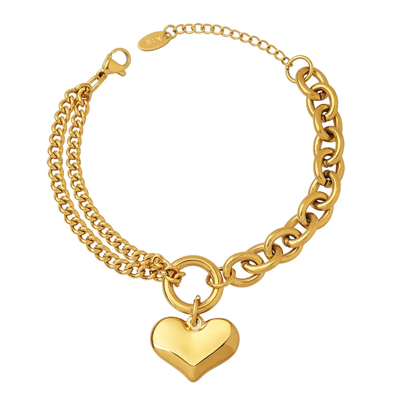 18K Gold Plated Waterproof Anti-Tarnish Heart Drop Chunky Chain Bracelet : ALL0725B120G
