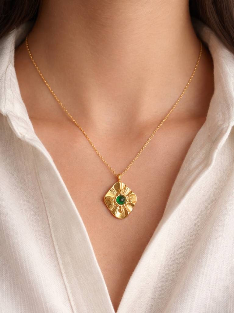 Emerald Glow Gold Chain | 18K Gold Plated Green Stone Necklace : S925C731GSC