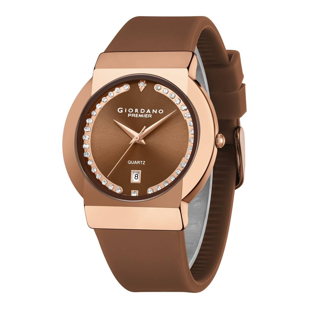 Premier Stellar Collection Analog Quartz Watch For Women With Round Dial, Crystal Studded Bezel, Date Display &  : GZ-50228-02