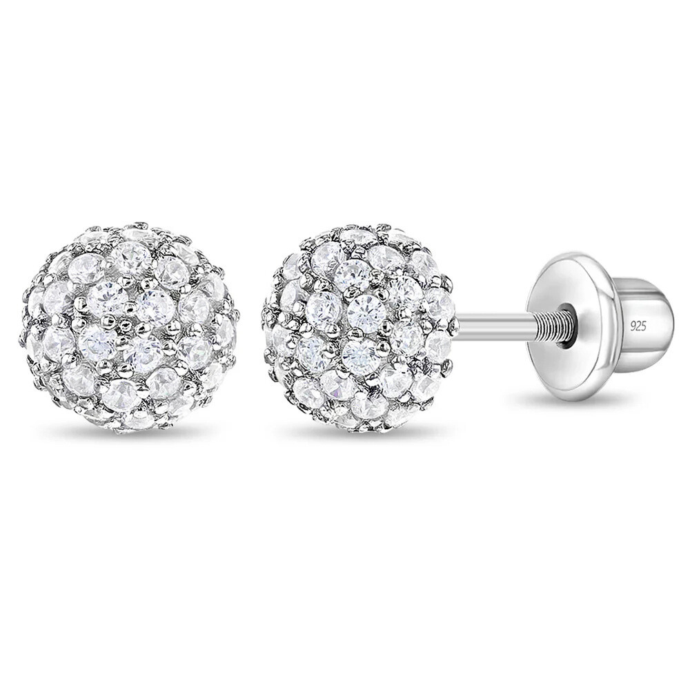 Sterling Silver Clear Gem Ball Earrings For Girls With Cubic Zirconia : KS-RG-0004