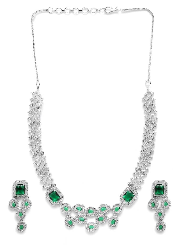 Ad Studded Leaf Necklace Setâ : AD135GREEN