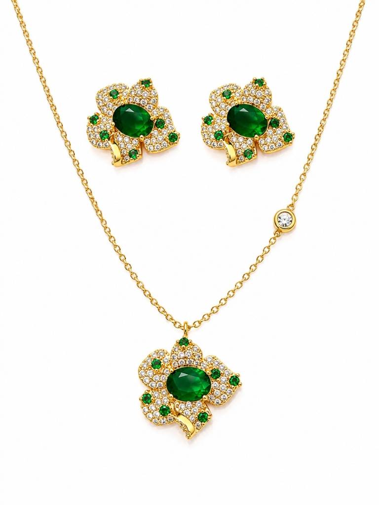Boccio Pave Flower Necklace & Earring Set, 18K Gold-Plated : SET1019ESSS