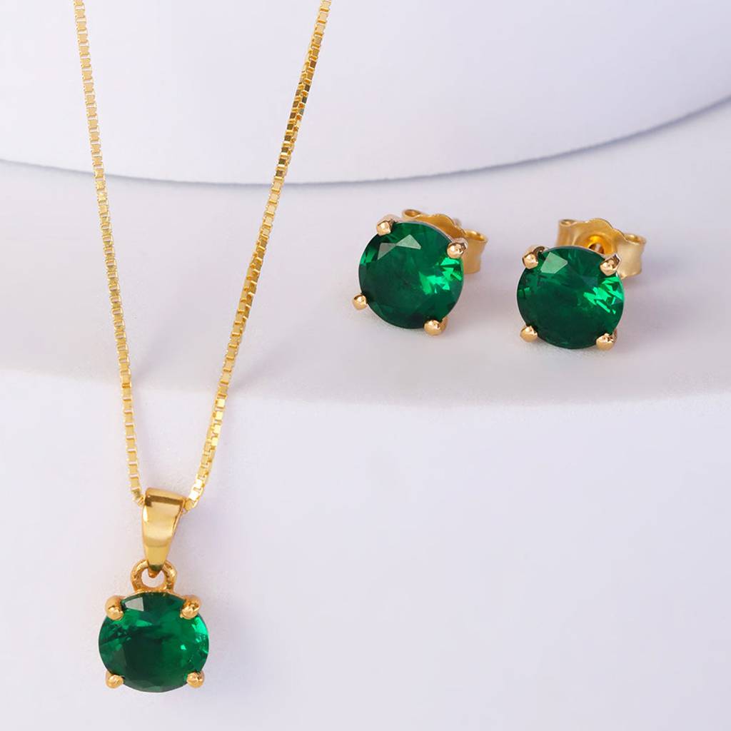 Emerald Green Gold-Plated 925 Sterling Silver Jewellery Set