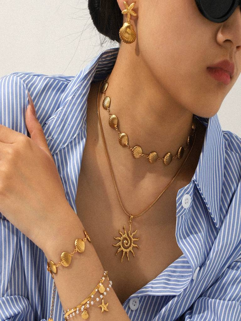 Beach Shell Bracelet 18K Gold Plated Waterproof Anti-Tarnish : AHC0925B0235