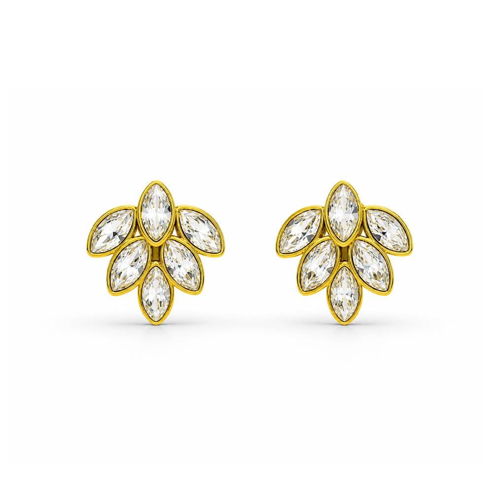 Women 18K Gold-Plated Marquise Crystal Cluster Stud Earrings : 101233