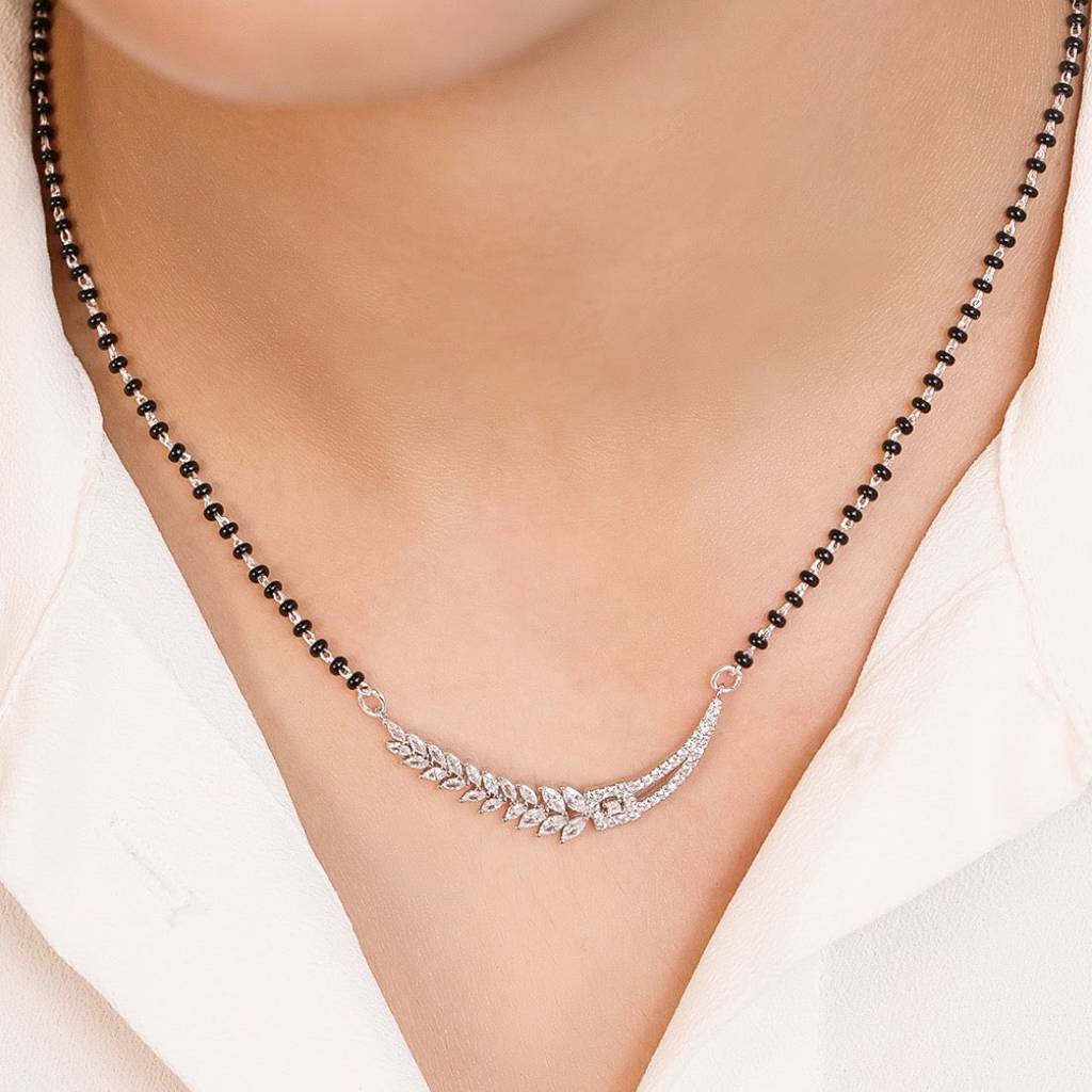 Floral Leaf Style 925 Silver Mangalsutra : MGS-10008-C