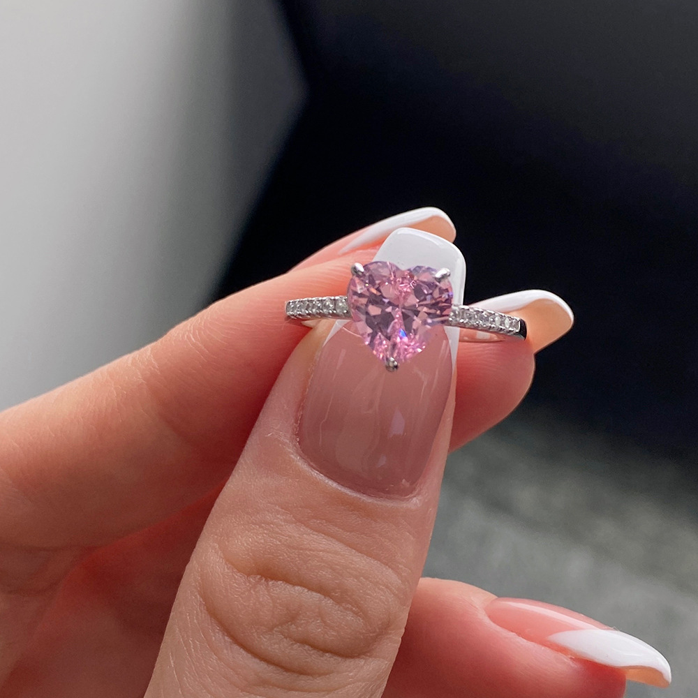 925 Sterling Silver Pink Stone Heart Ring I Solitaire Finger Ring I Adjustable Silver Ring : B0DF5HDTRP