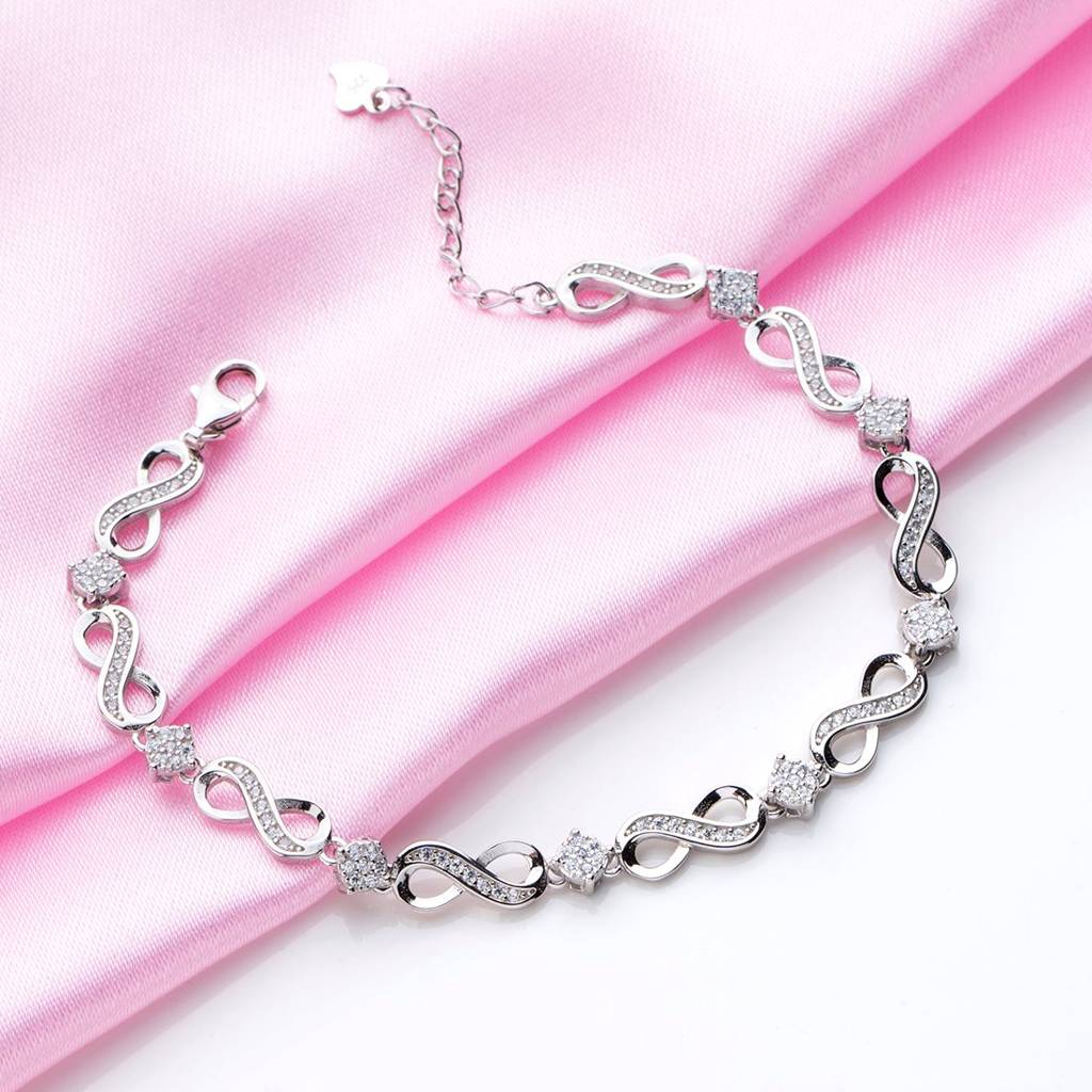 Infinite Brilliance Cz-Studded Rhodium-Plated 925 Sterling Silver Bracelet : BR-80330-R