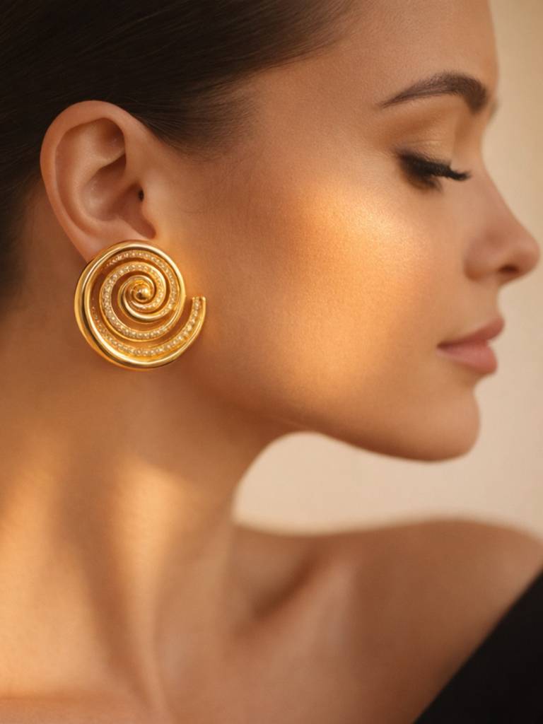 Spiral Rhinestone Stud Earrings – 18K Gold Plated Cz Studs : ATE697SRS