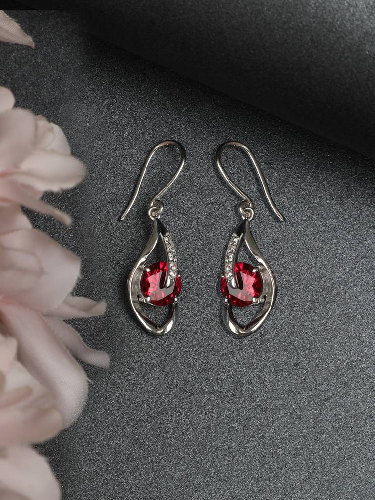 92.5 Sterling Silver Rhodium Plated Swiss Zirconia Blood Red Eye Dangler Earrings Gift For Women & Girls : CSCLRE3RD_RU