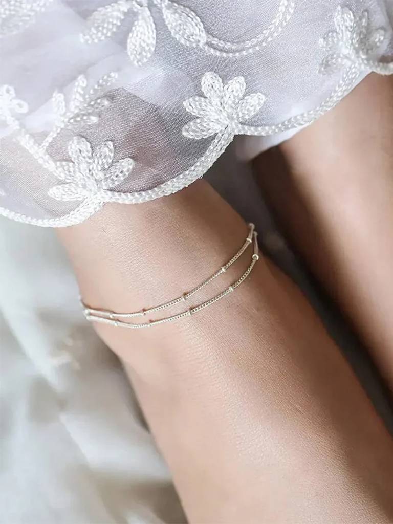 Single Two Line Chain Silver 92.5 Anklet : U080SO010LA0548