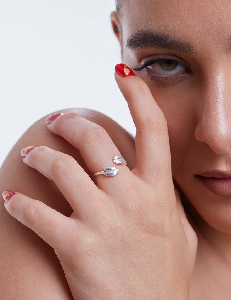Silver Double Bean Ring : CF11EA