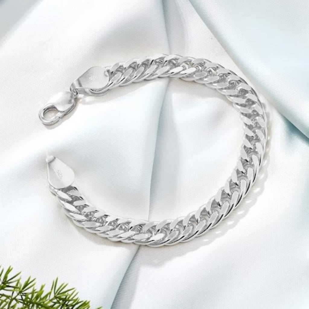 Figaro Rhodium Plated 925 Sterling Silver Mens Chain : M-BR-80425-8-4-S