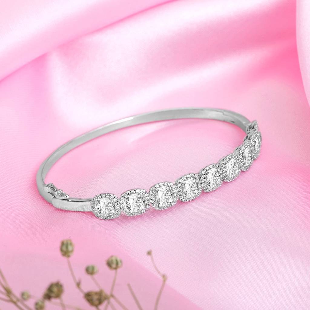 Solitaire Cz Studded 925 Sterling Silver Bracelet : BR-80141