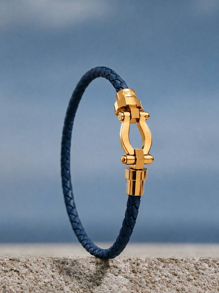 Unisex Braided Leather Gold Magnetic Bracelet : ATB1089NKL