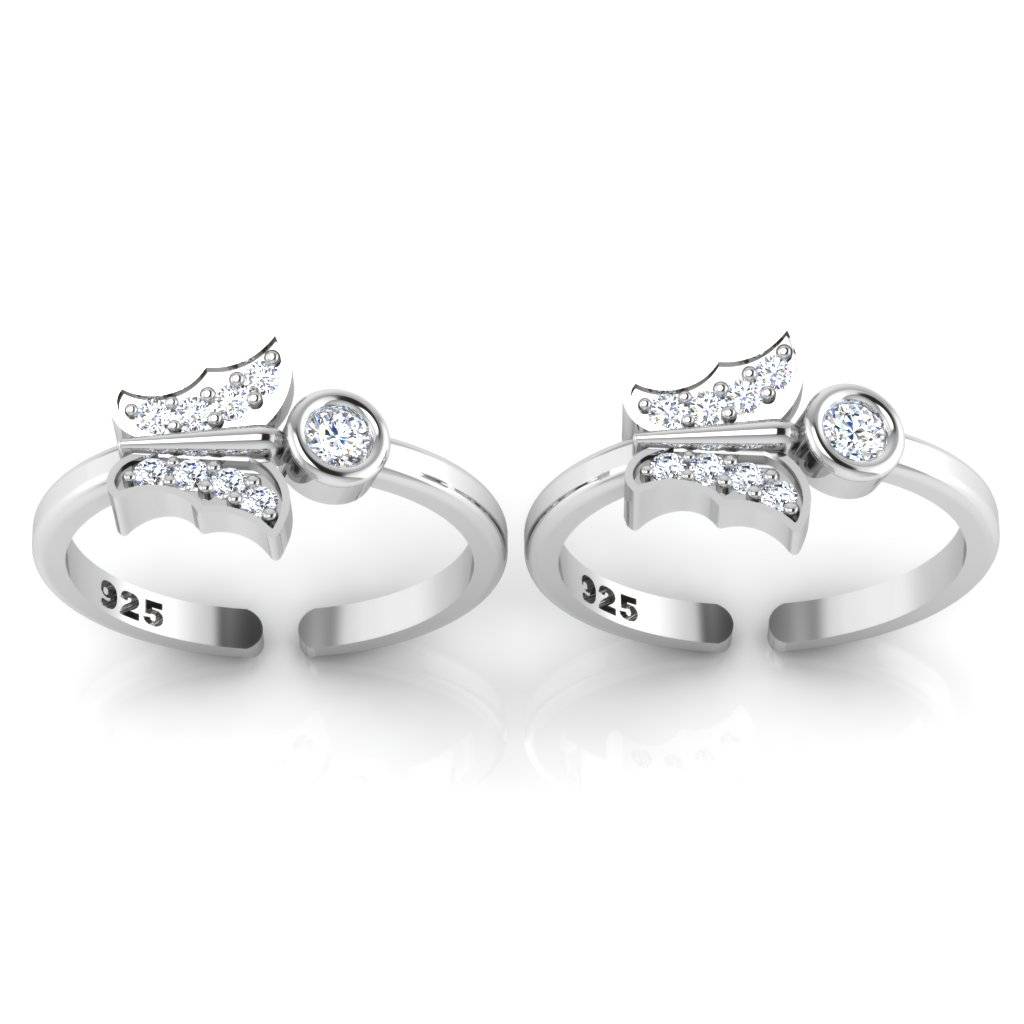 Iski Uski 925 Sterling Silver Butterfly Cz Toe Rings