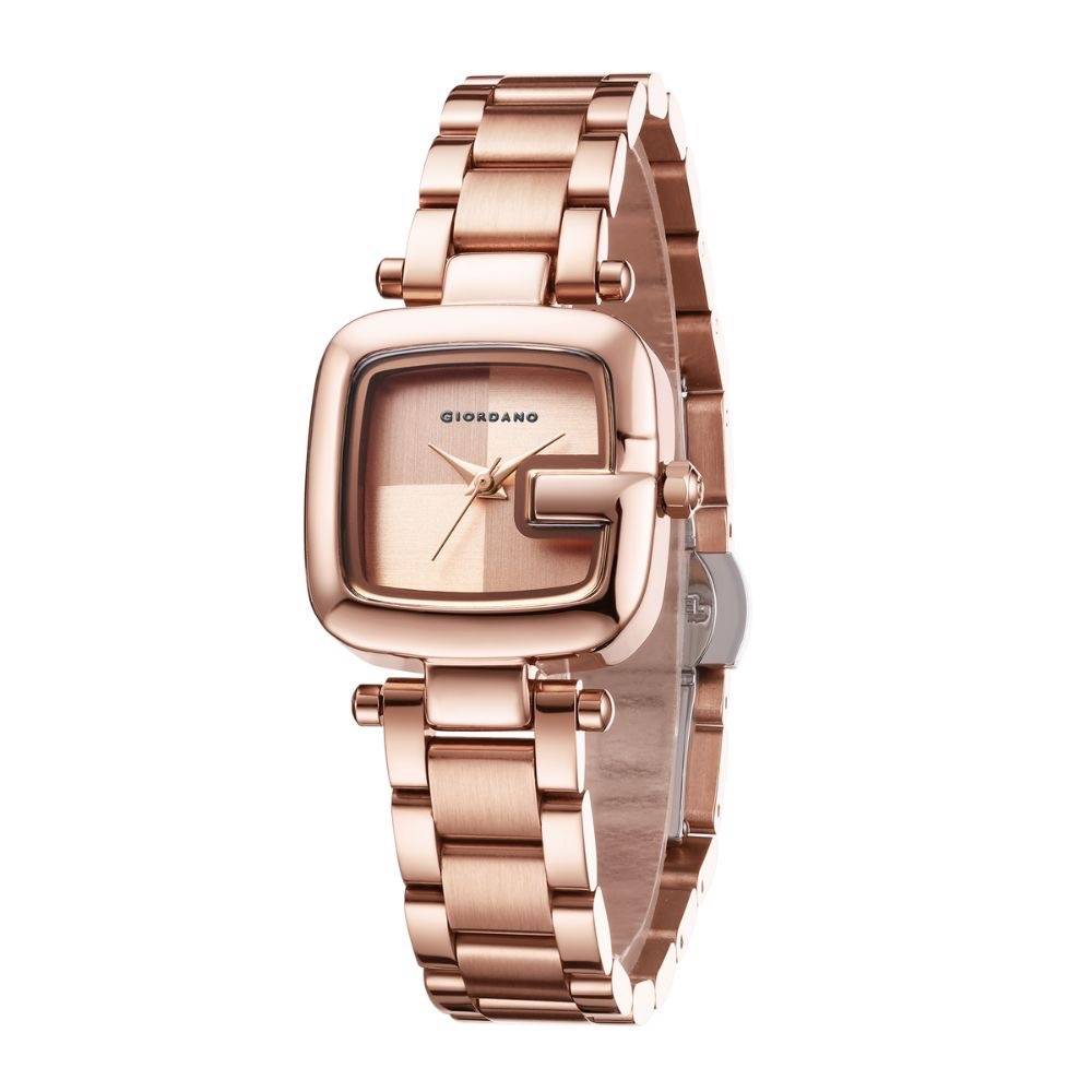 Giordano Monogram Watch For Women Dial With Metal & Leather Strap Fashionable Design, Water Resistant Quartz Ana : GZ-60107-44
