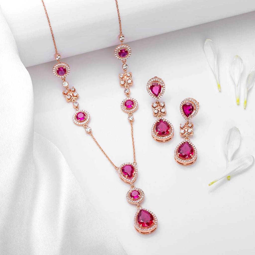 Blossom Bloom 925 Sterling Silver Rose Gold-Plated Jewellery Set : JS-70172-RG
