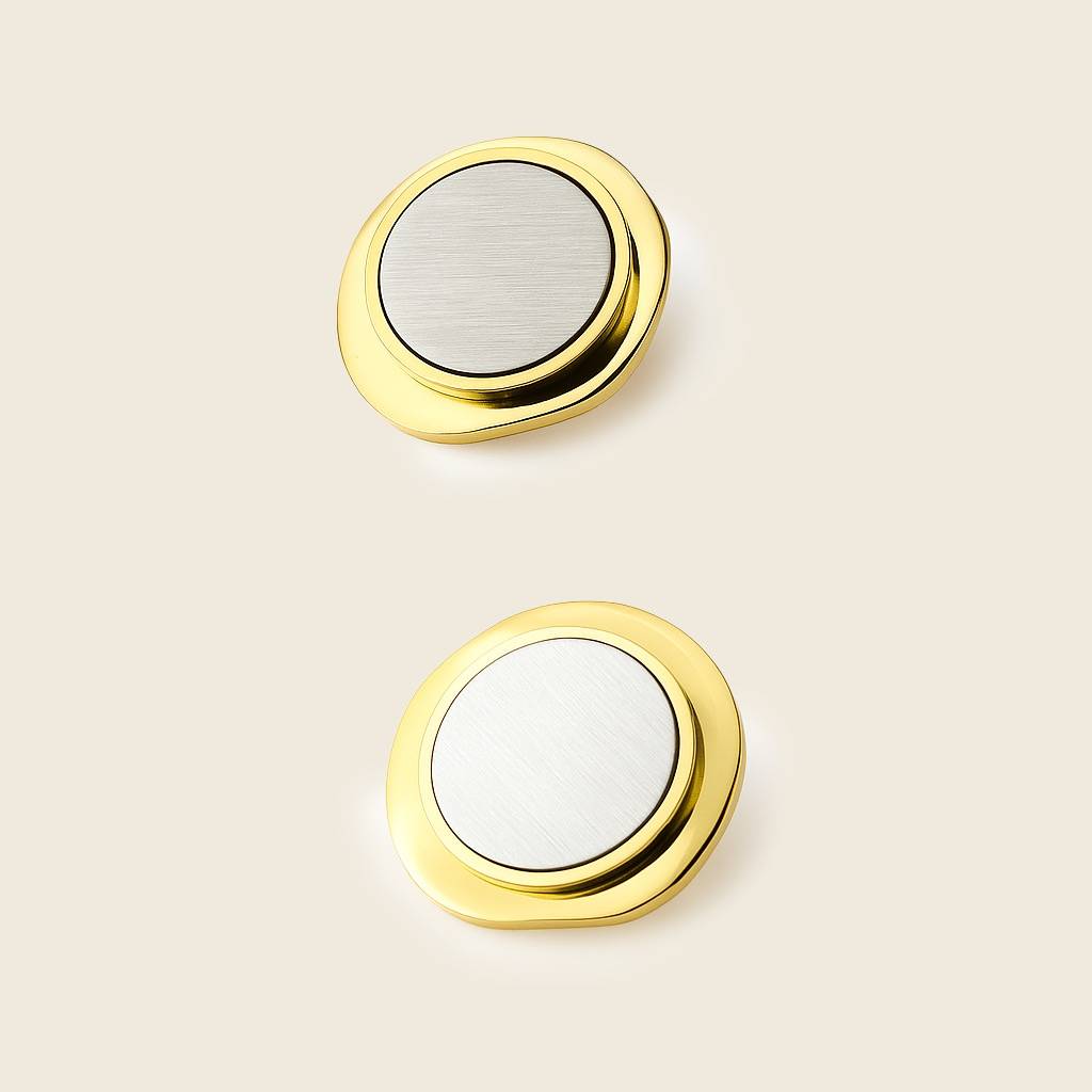 Dual Tone Round Stud Earrings : AN-LJ-SI-0016-DE