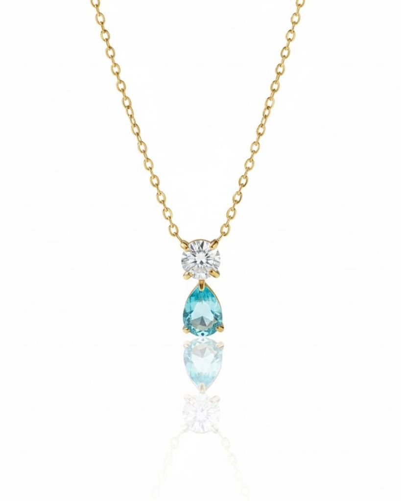 Birthstone Pear Necklace For Women | Premium Aquamarine Pendant Necklace : CJLX225403903CX
