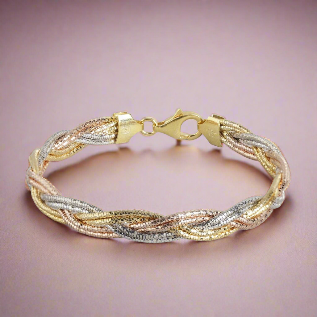Multi-Strand Weave 925 Sterling Silver Bracelet With Triple Plating : BR-80162