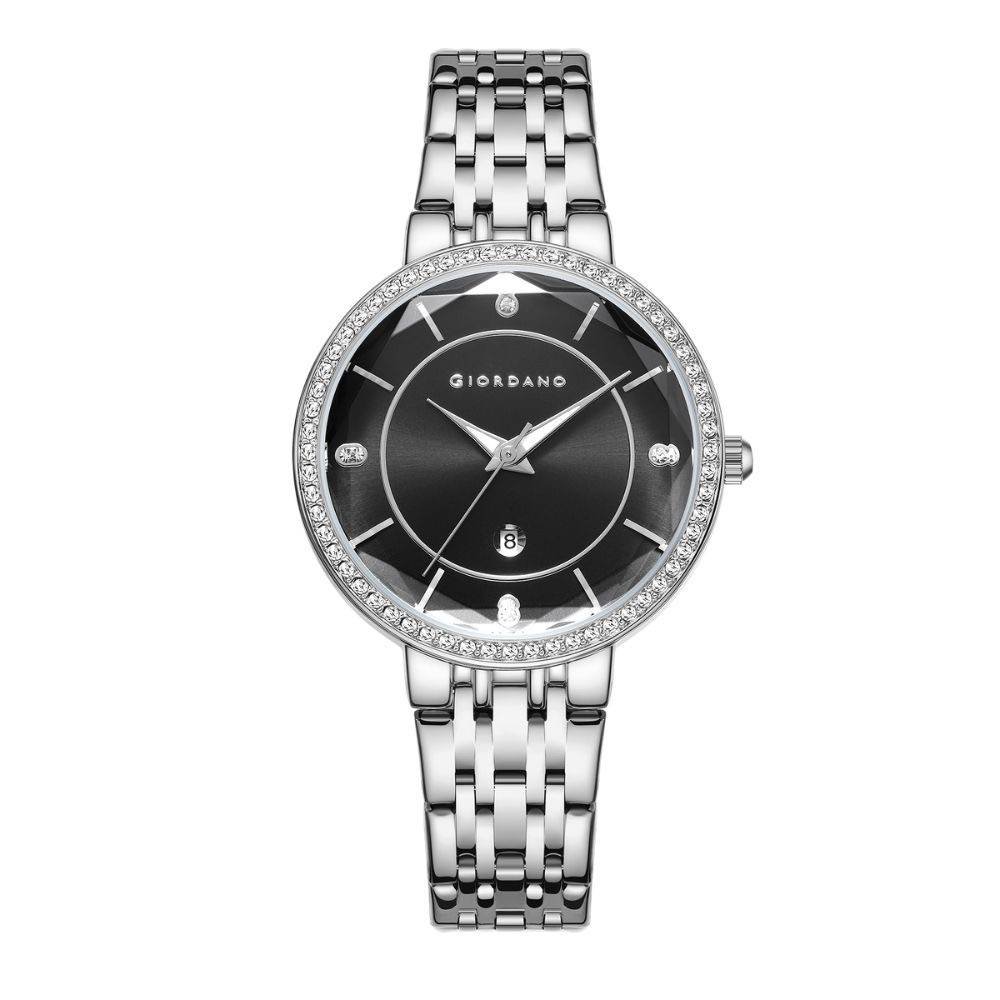Giordano Stylish Analog Watch For Women – Round Cut Glass Dial,Diamond Studed Bezel, Stainess Steel Strap And Da : GZ-60110-11