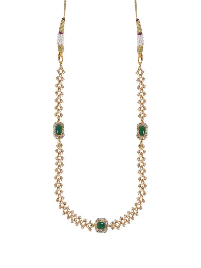 Green Three Stone American Diamond Necklace Set : AD201GREEN