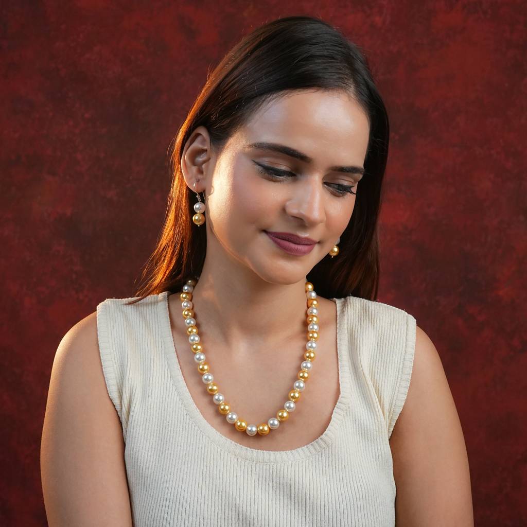 Golden Glow Pearl Necklace Set : PRMBS35