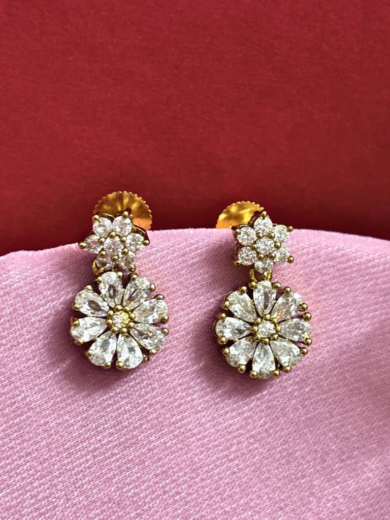 22K Mehandi Gold-Plated Crystal & Zircon Studded Traditonal Drop Earrings : VI25ERAD100007